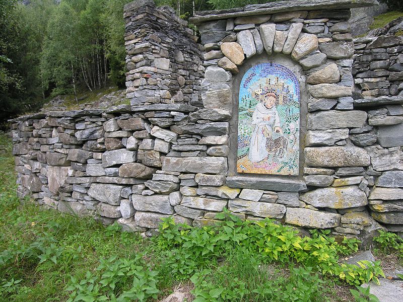 Mosaic in rock wall